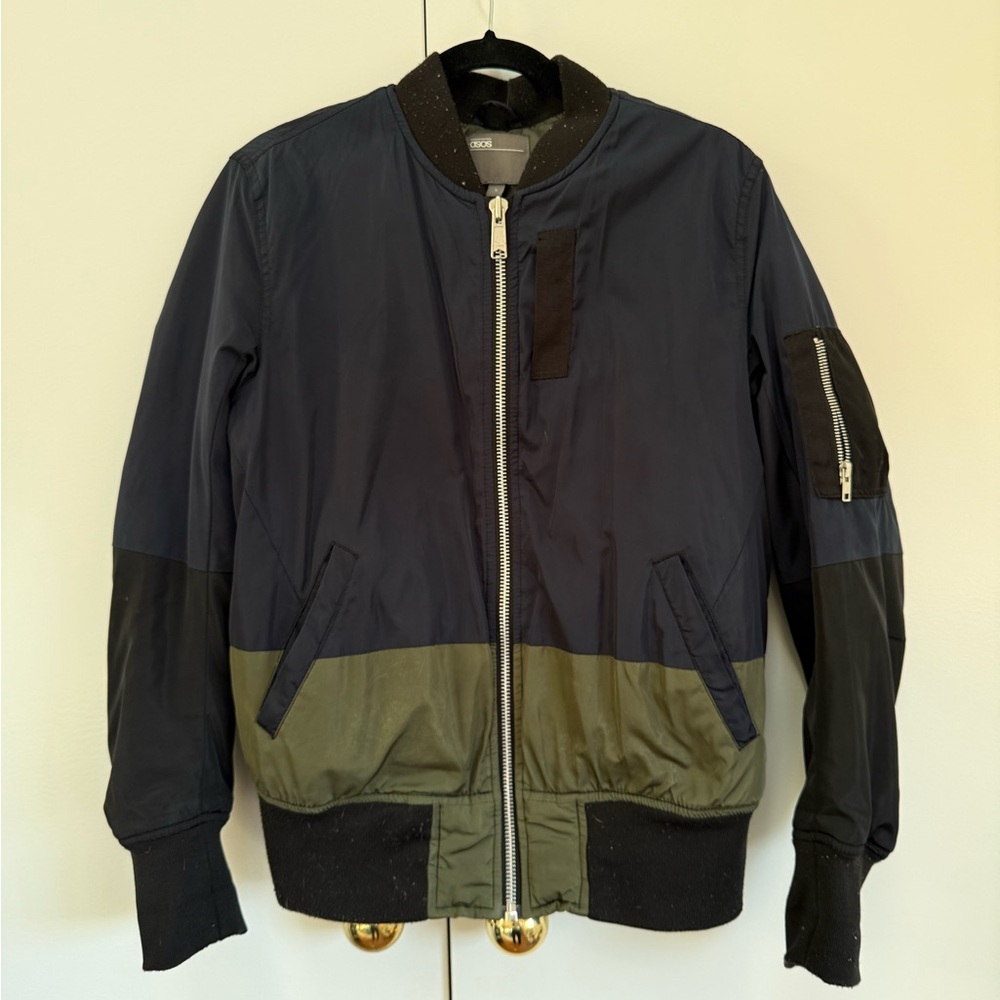 ASOS - Men's Colorblock Bomber Jacket - Navy & Olive